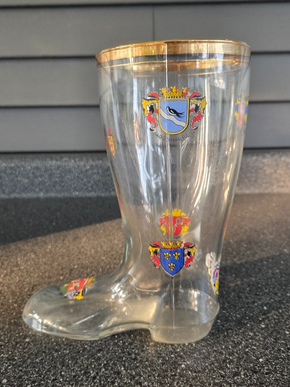 German Beer Boot Glass Beer Mug 9" x 5" Drinking Challenge 8 Locations Listed